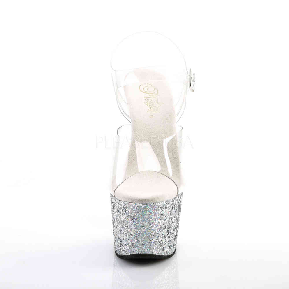 Pleaser - ADORE708LG Sandale à bride à la cheville, Pole dance chaussures - Chaussures de pole dance - Couleur argent/Transparent Product image